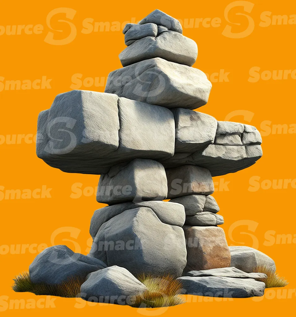 A Inukshuk human-made stone landmark clipped as a transparent image