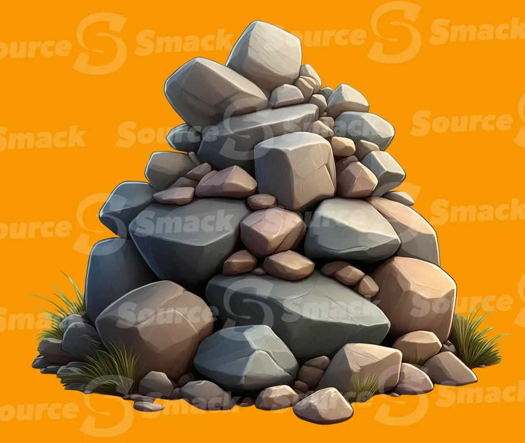 A pile of rocks and stones clipped as a transparent image