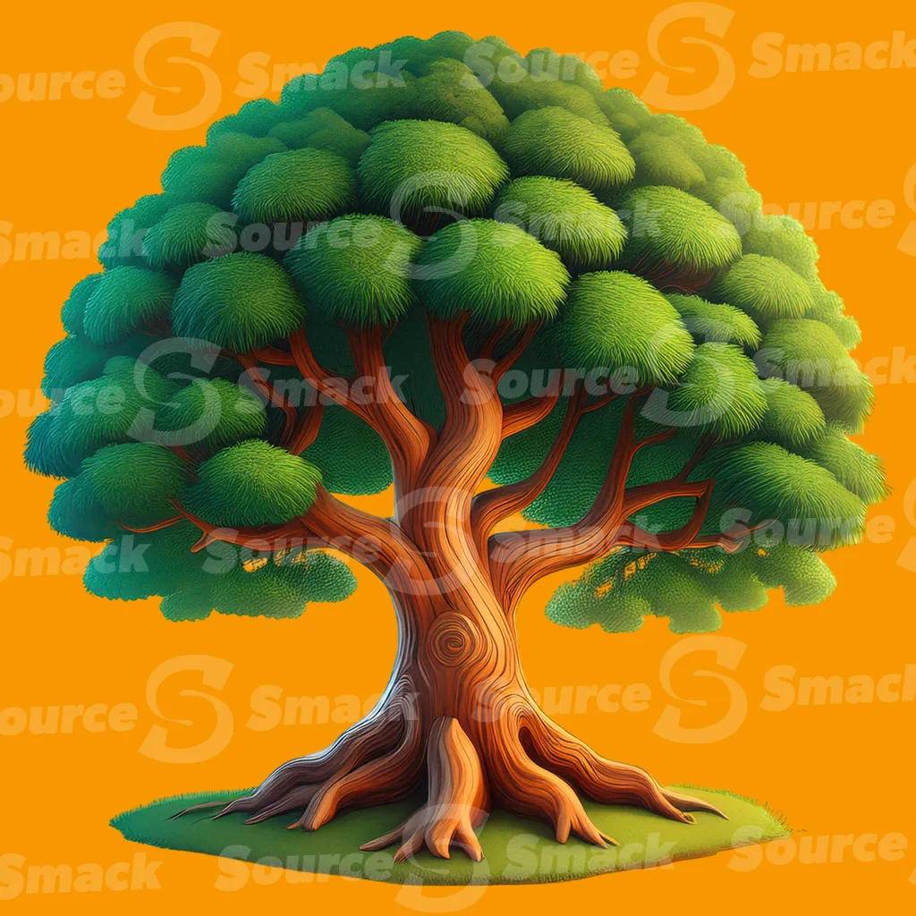 A cartoonish representation of a plump green tree clipped as a transparent image