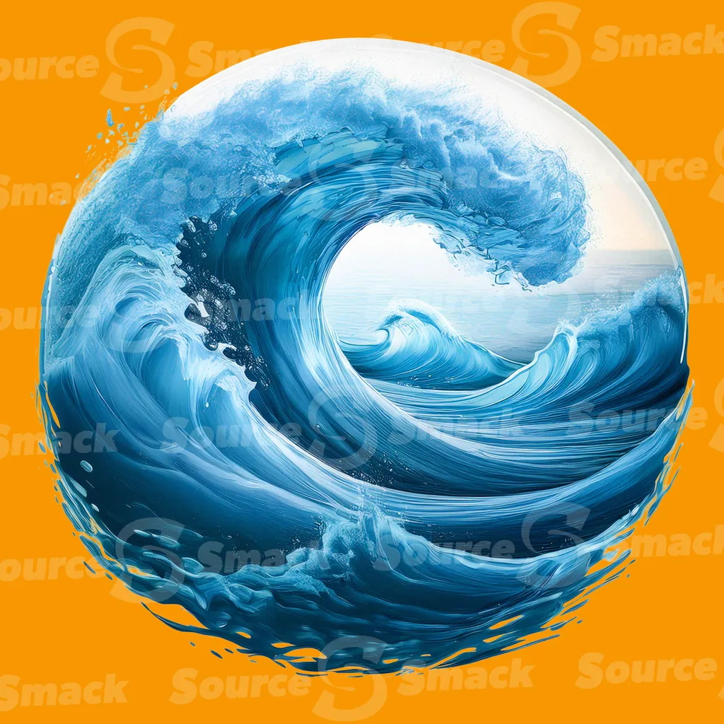 A dynamic, powerful ocean wave curling into a circular form clipped as a transparent image