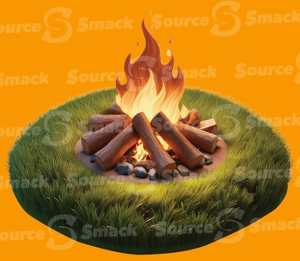 A campfire on the grass clipped as a transparent image