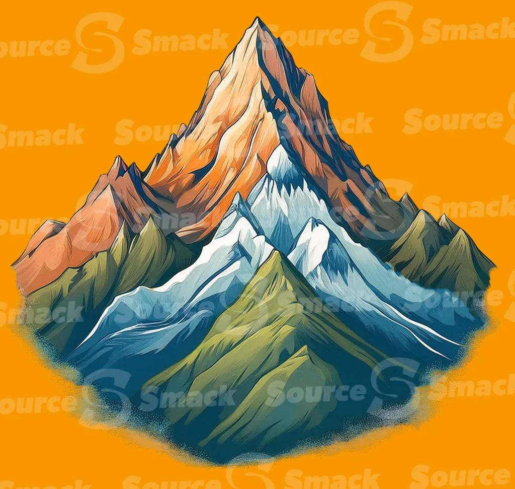 An artistic cutaway illustration of multiple mountain ranges clipped as a transparent image