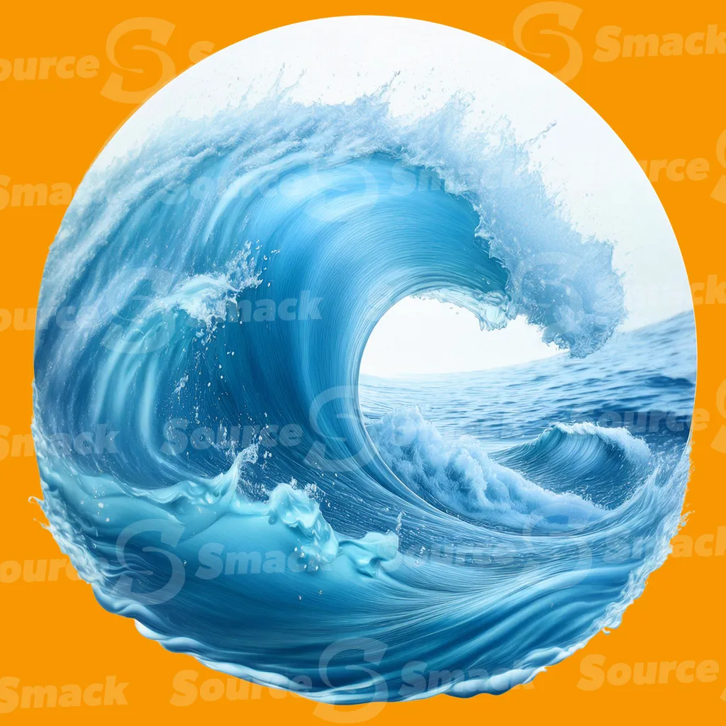 A dynamic, powerful ocean wave curling into a circular form clipped as a transparent image