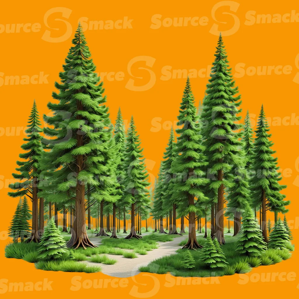 A cut away of a forest with a trail running through clipped as a transparent image