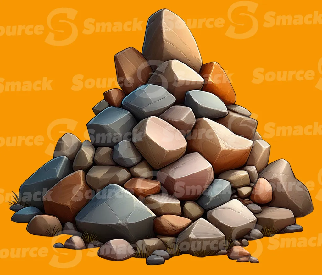 A pile of rocks and stones clipped as a transparent image
