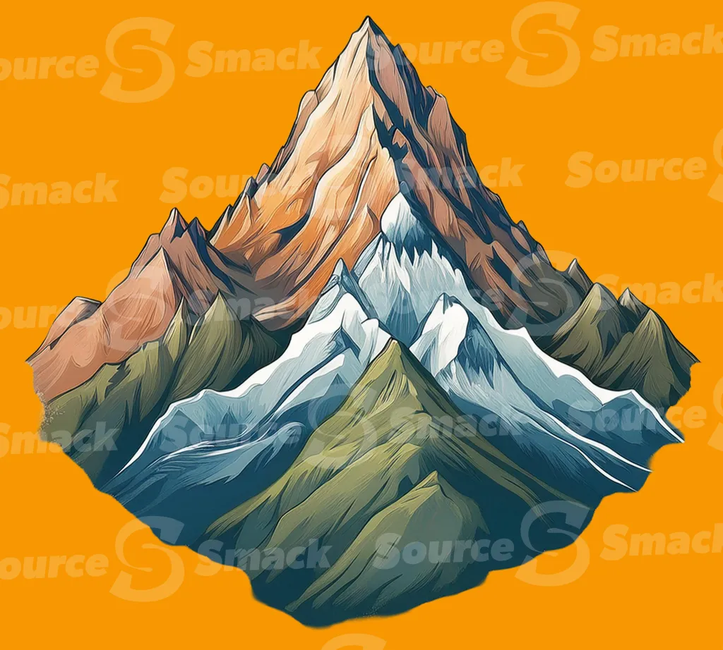 An artistic cutaway illustration of multiple mountain ranges clipped as a transparent image