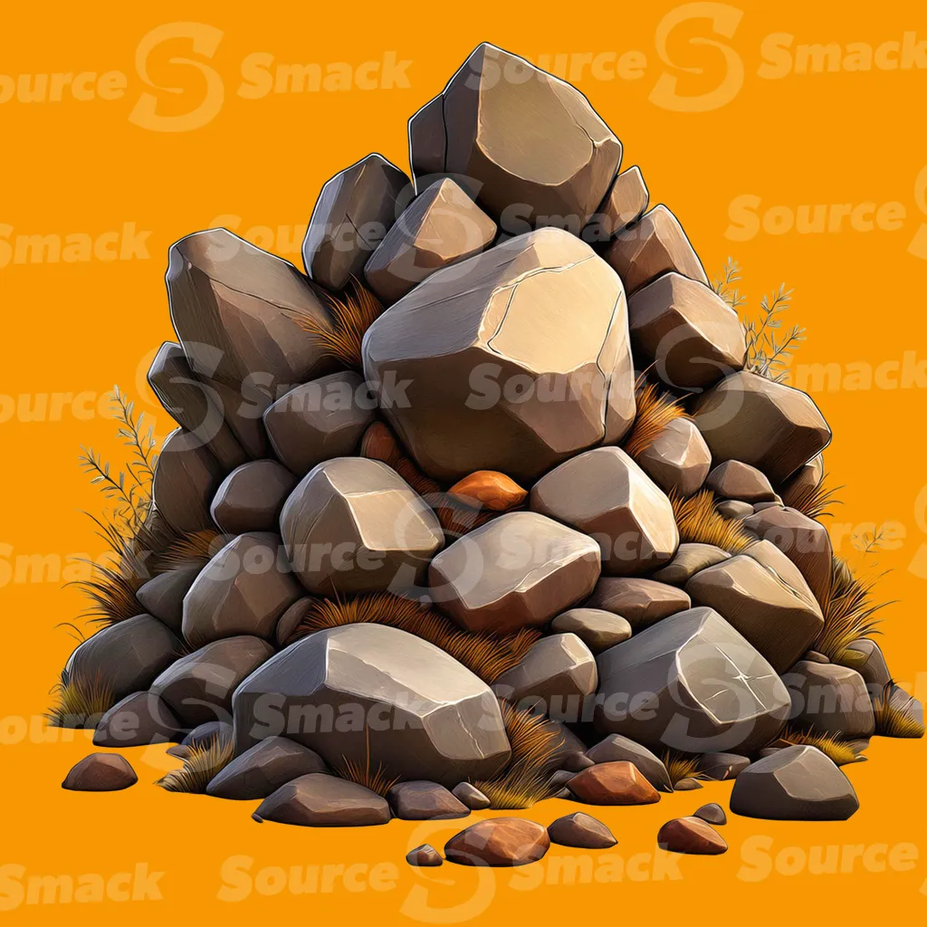 A pile of rocks and stones clipped as a transparent image