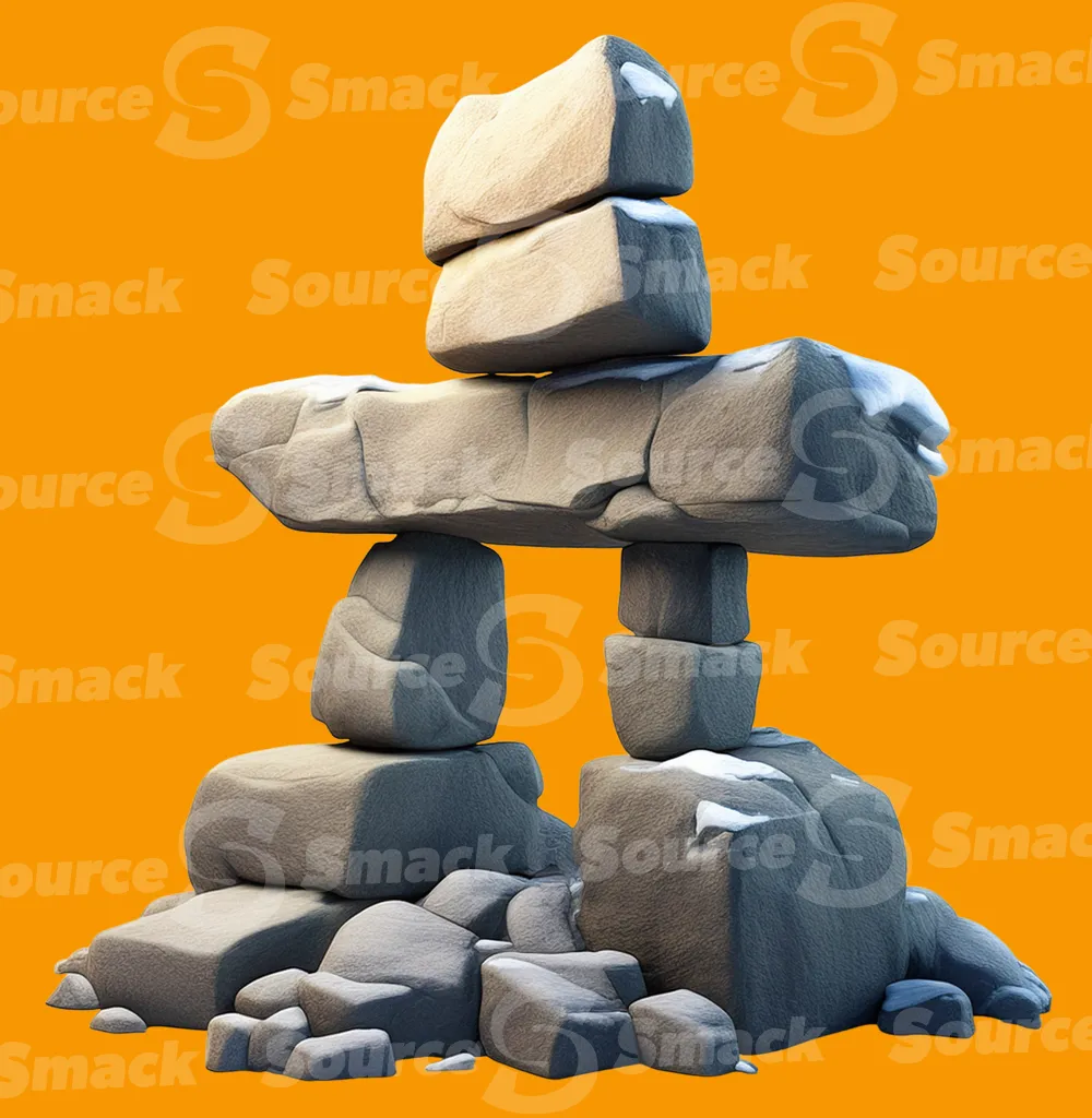 A Inukshuk stone with landmark snow clipped as a transparent image