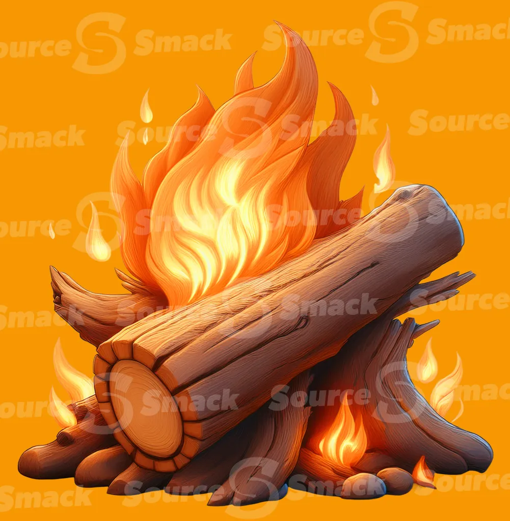 A couple of logs on fire clipped as a transparent image