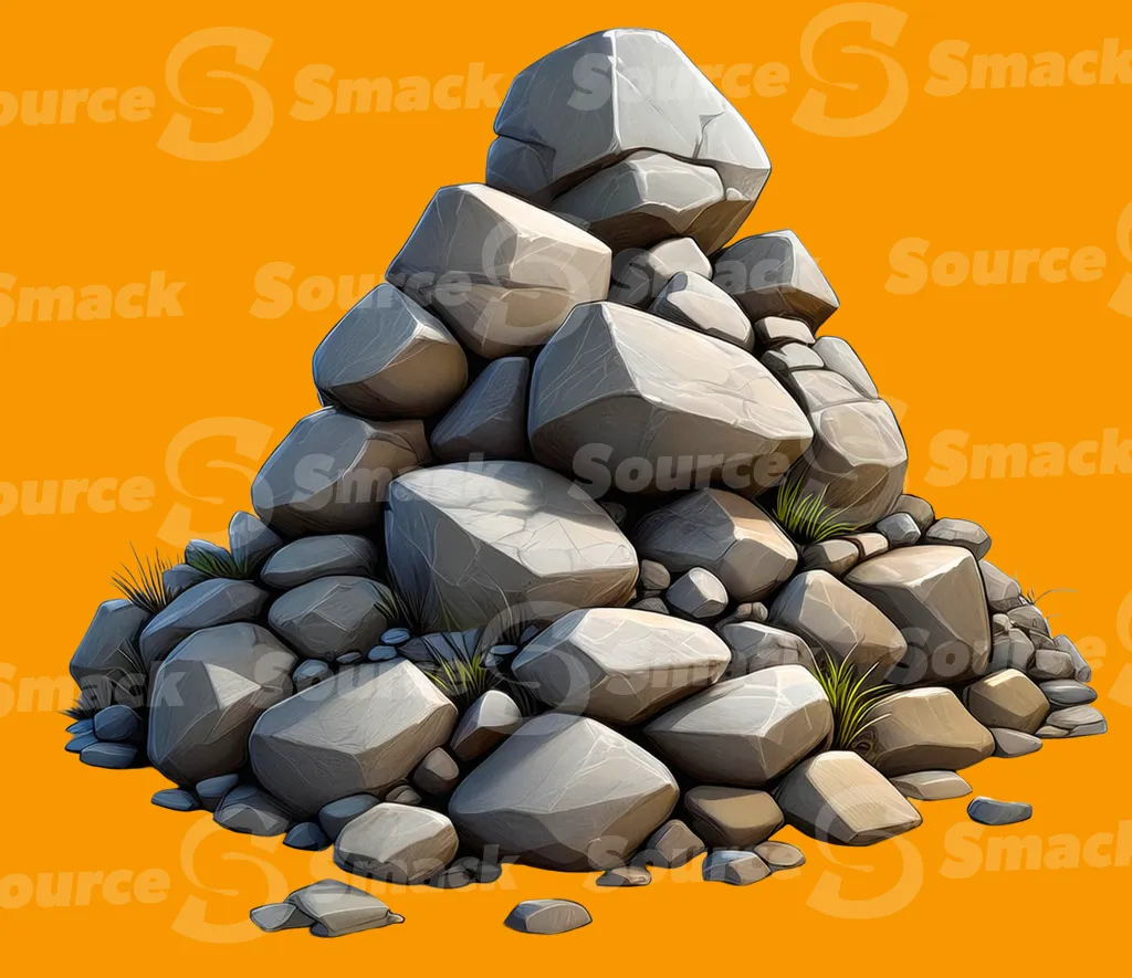 A pile of rocks and stones clipped as a transparent image