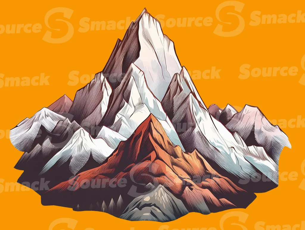 An artistic cutaway illustration of a rugged mountain range clipped as a transparent image