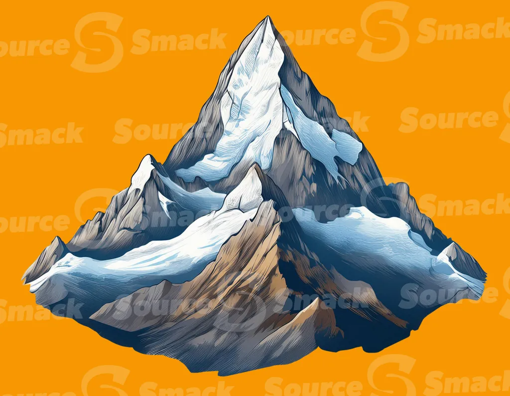 An artistic cutaway illustration of a majestic mountain range clipped as a transparent image
