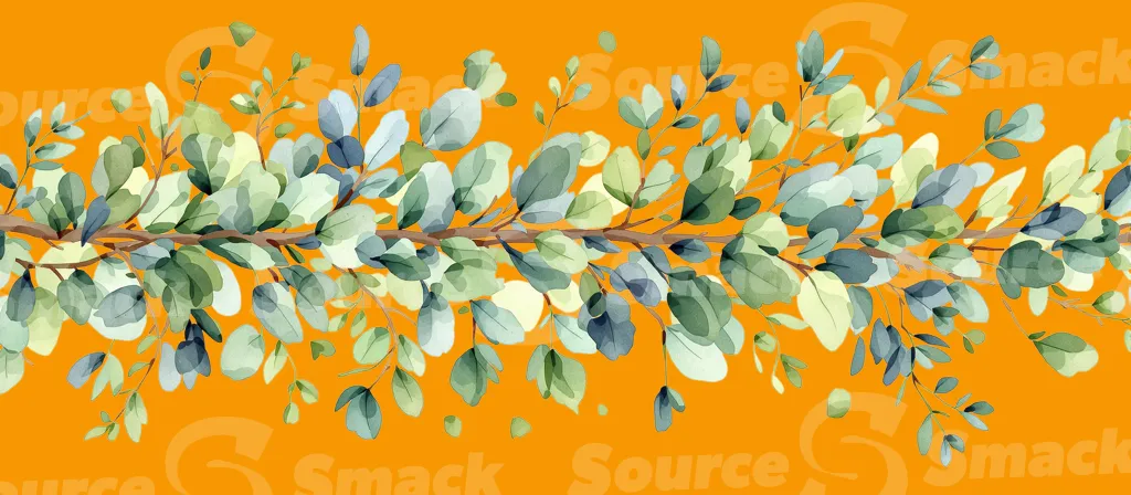 A watercolor painting of a eucalyptus branch and leaves clipped as a transparent image