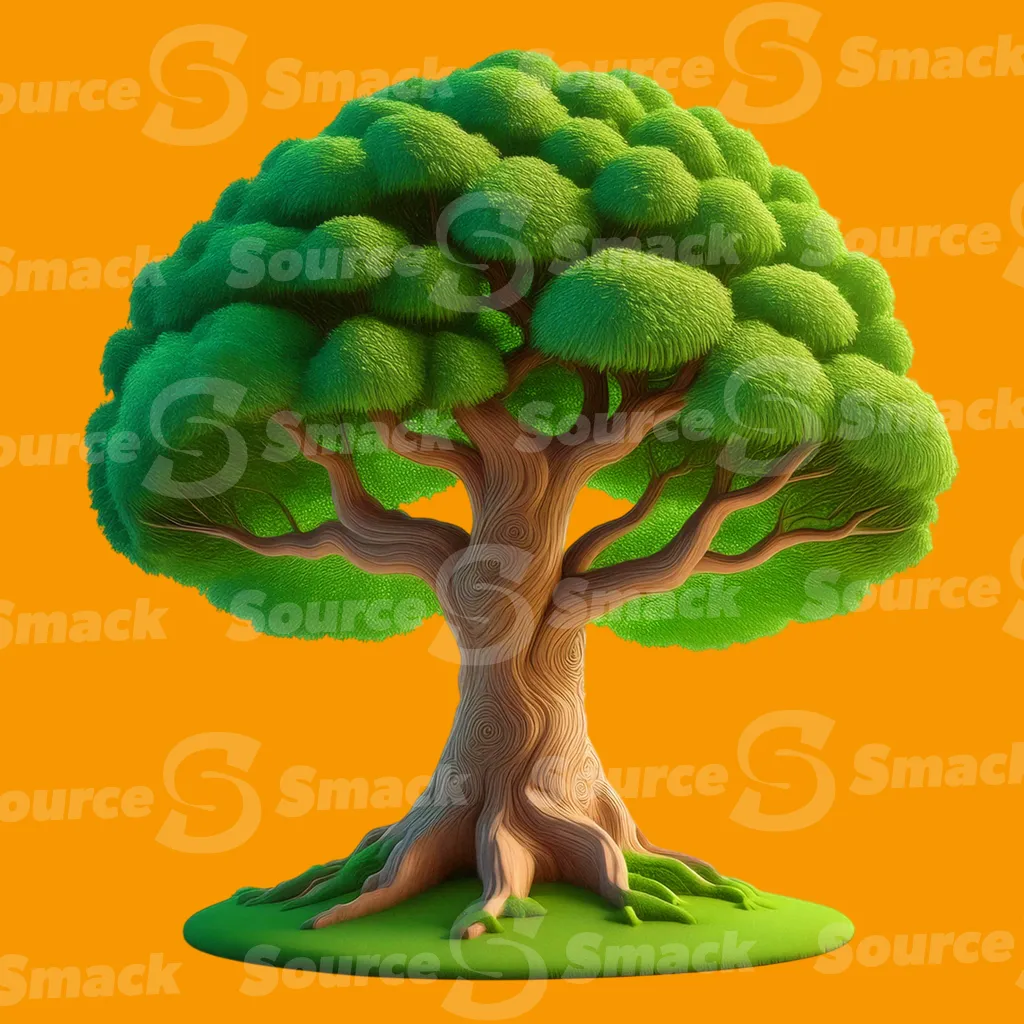 A cartoonish representation of a plump green tree clipped as a transparent image
