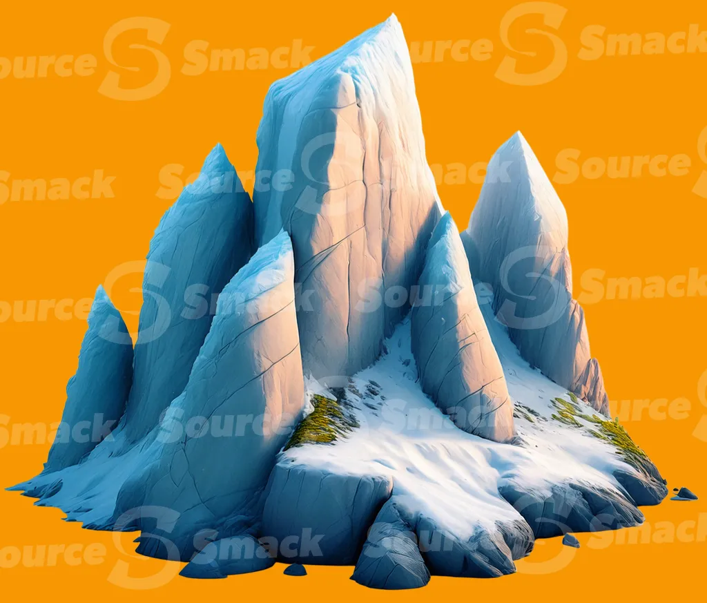 An artistic cutaway illustration of a tall mountain range clipped as a transparent image