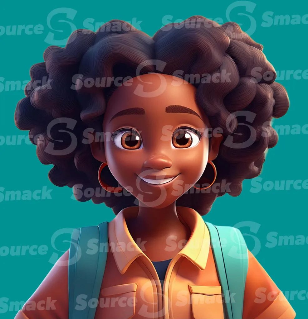A bright and cheerful black teen wearing a backpack clipped as a transparent image