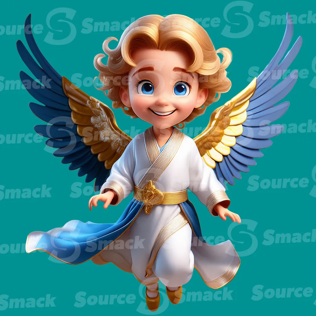 A male child angel flying clipped as a transparent image