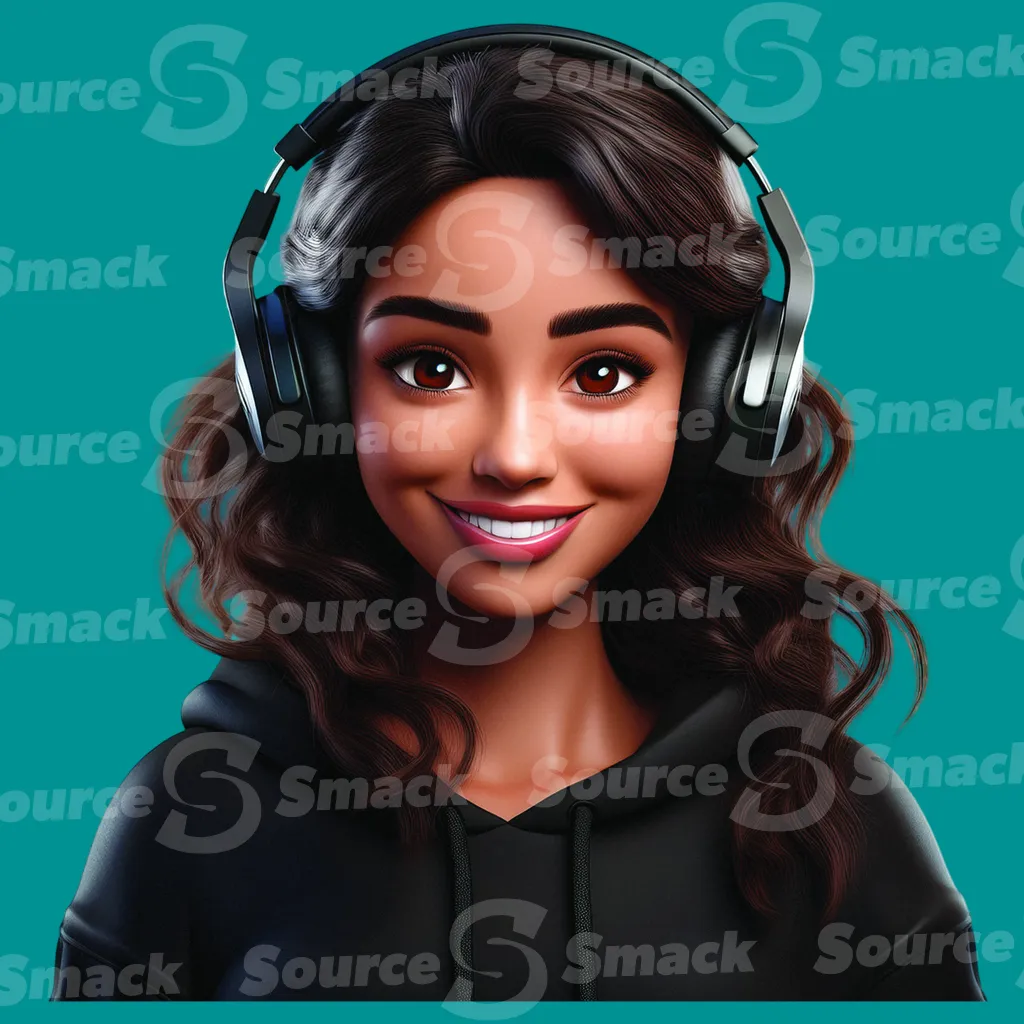 A cute spanish teen wearing headphones and a hoodie clipped as a transparent image