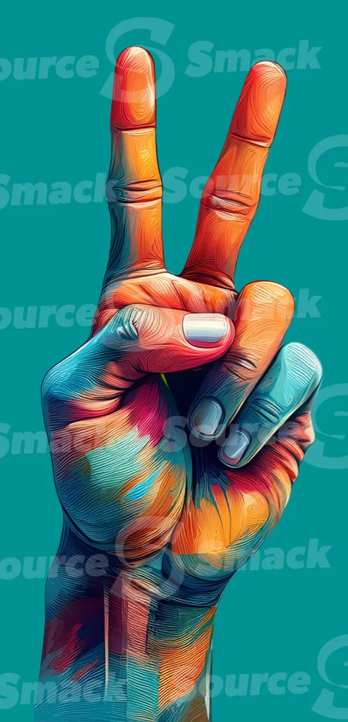 A man’s hand showing the peace sign clipped as a transparent image