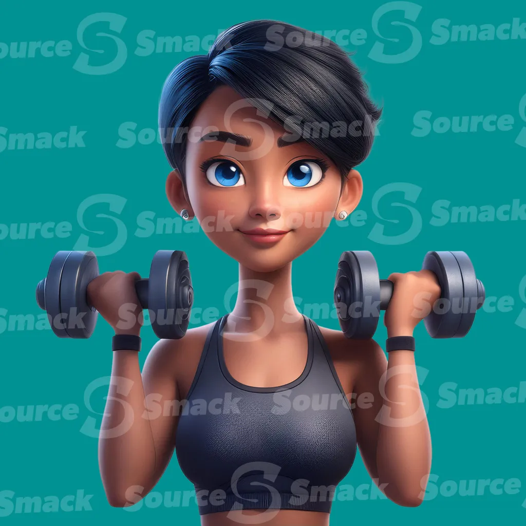 A young woman lifting weights clipped as a transparent image