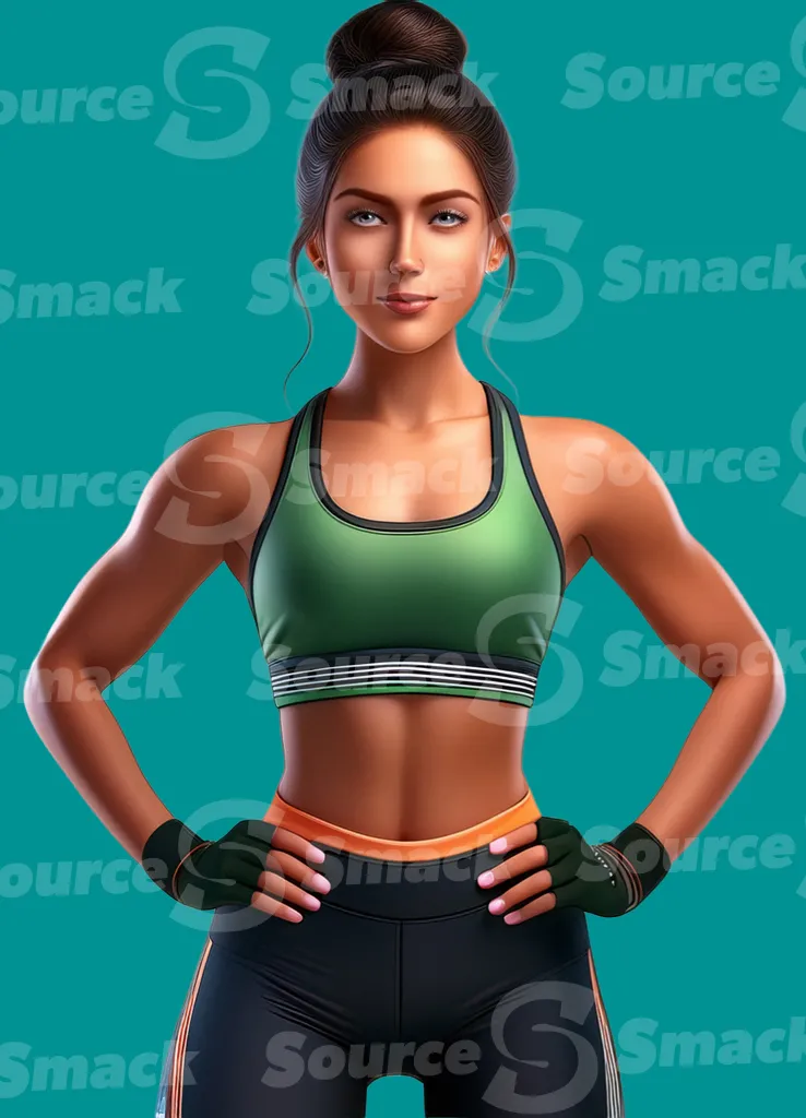 A young spanish woman in fitness attire clipped as a transparent image