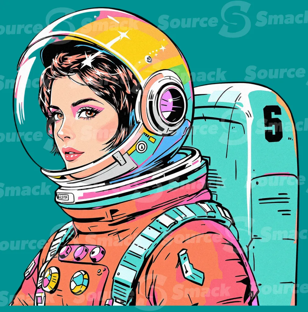 A brunette female astonaut clipped as a transparent image