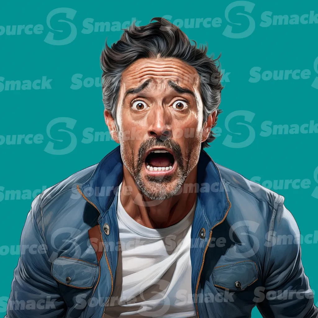 A shocked look on a middle aged man clipped as a transparent image
