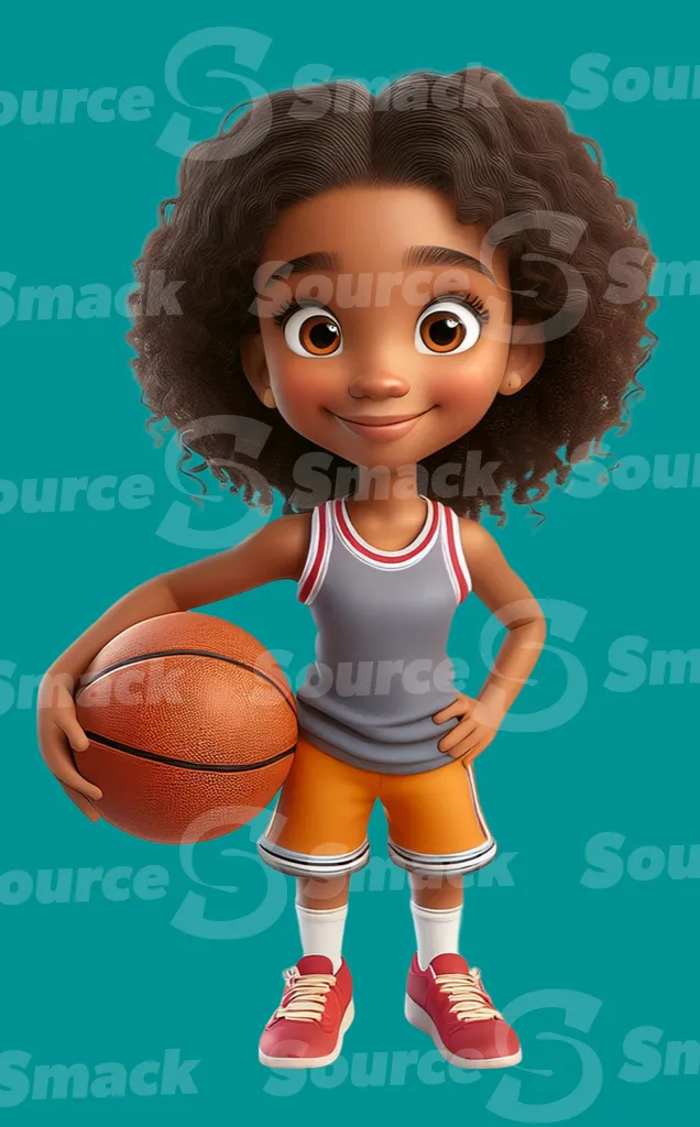 A young black girl holding a basketball clipped as a transparent image