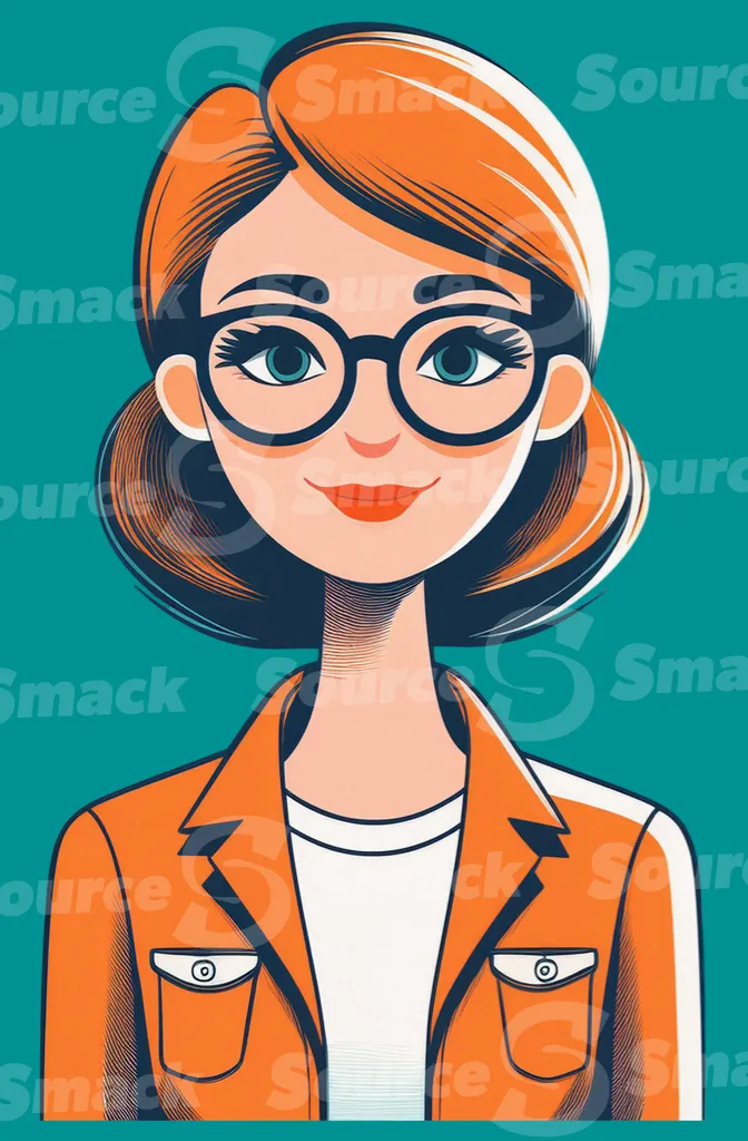 A professional red haired woman with glasses clipped as a transparent image