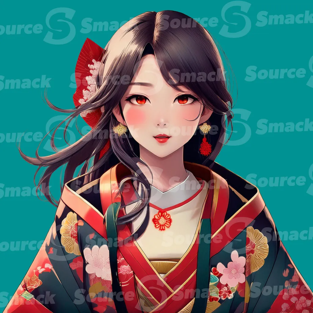 A young asian teen in traditional clothing clipped as a transparent image