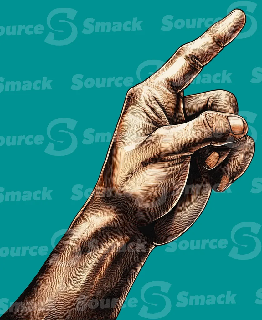A black man’s hand pointing upwards clipped as a transparent image