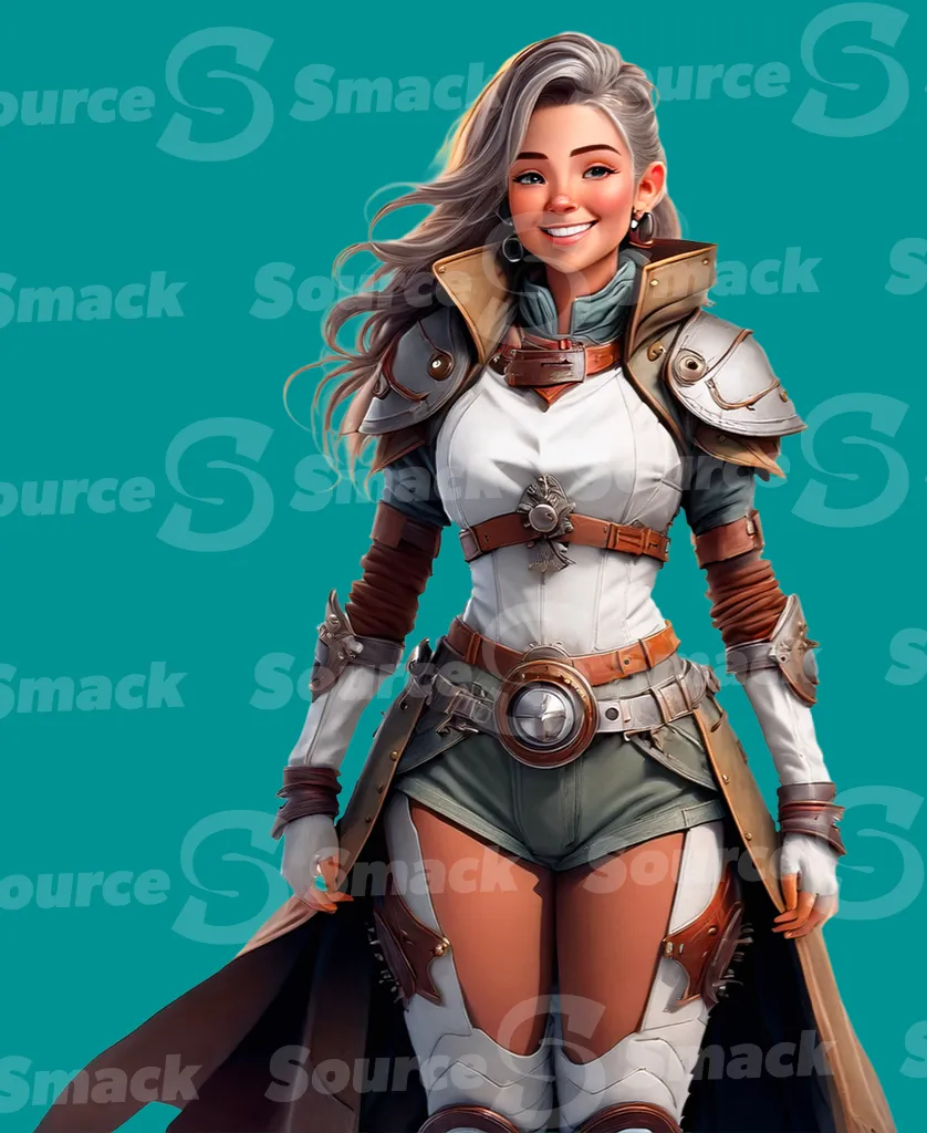 A young blonde female teen with long hair wearing futuristic Arcane-style clothing standing clipped as a transparent image