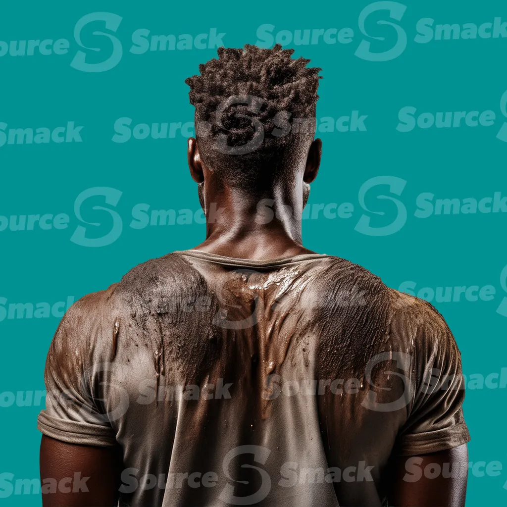 A muscular muddy back of a black man clipped as a transparent image