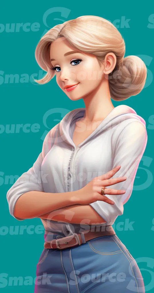 A young woman with folded arms with a side glance clipped as a transparent image