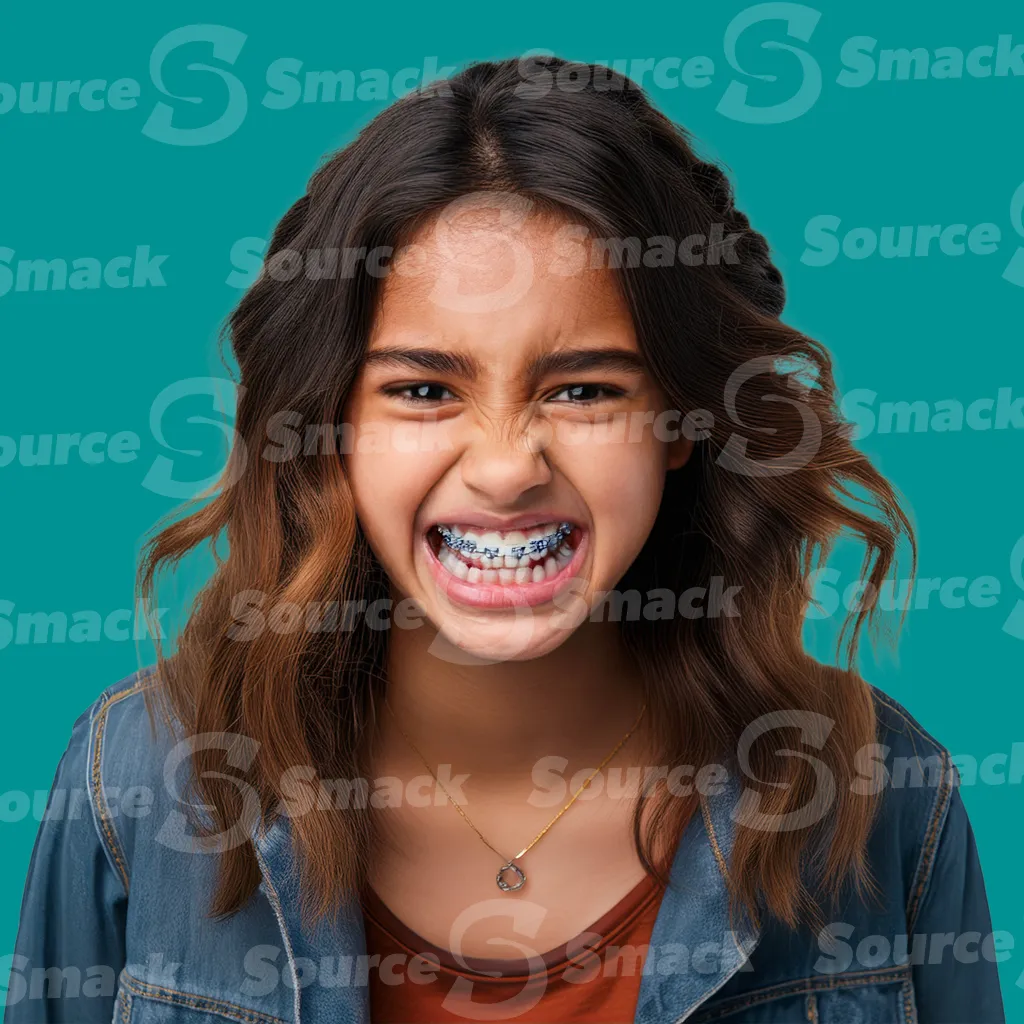 A frustrated spanish teen wearing braces clipped as a transparent image