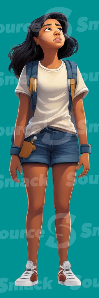 A spanish girl with eyes looking upwards showing sadness clipped as a transparent image