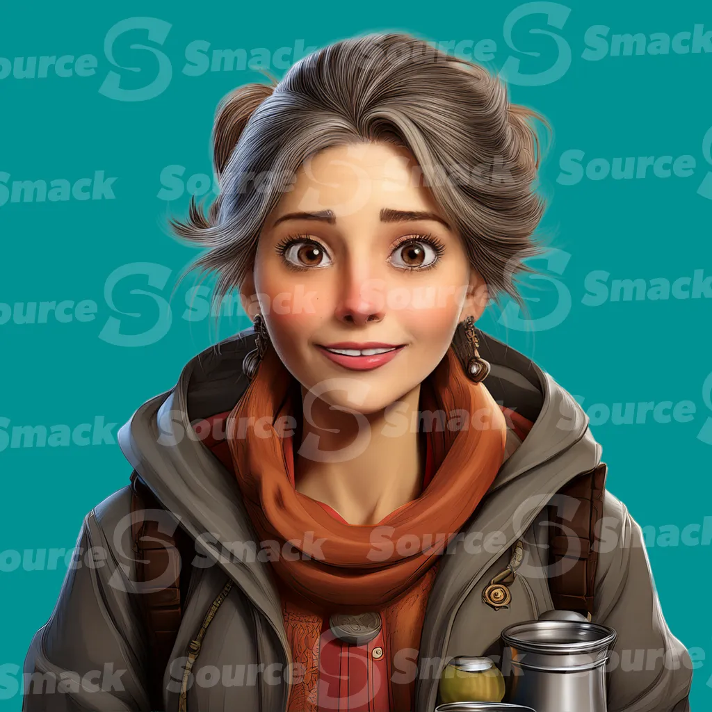 A middle aged woman ready for a hike clipped as a transparent image