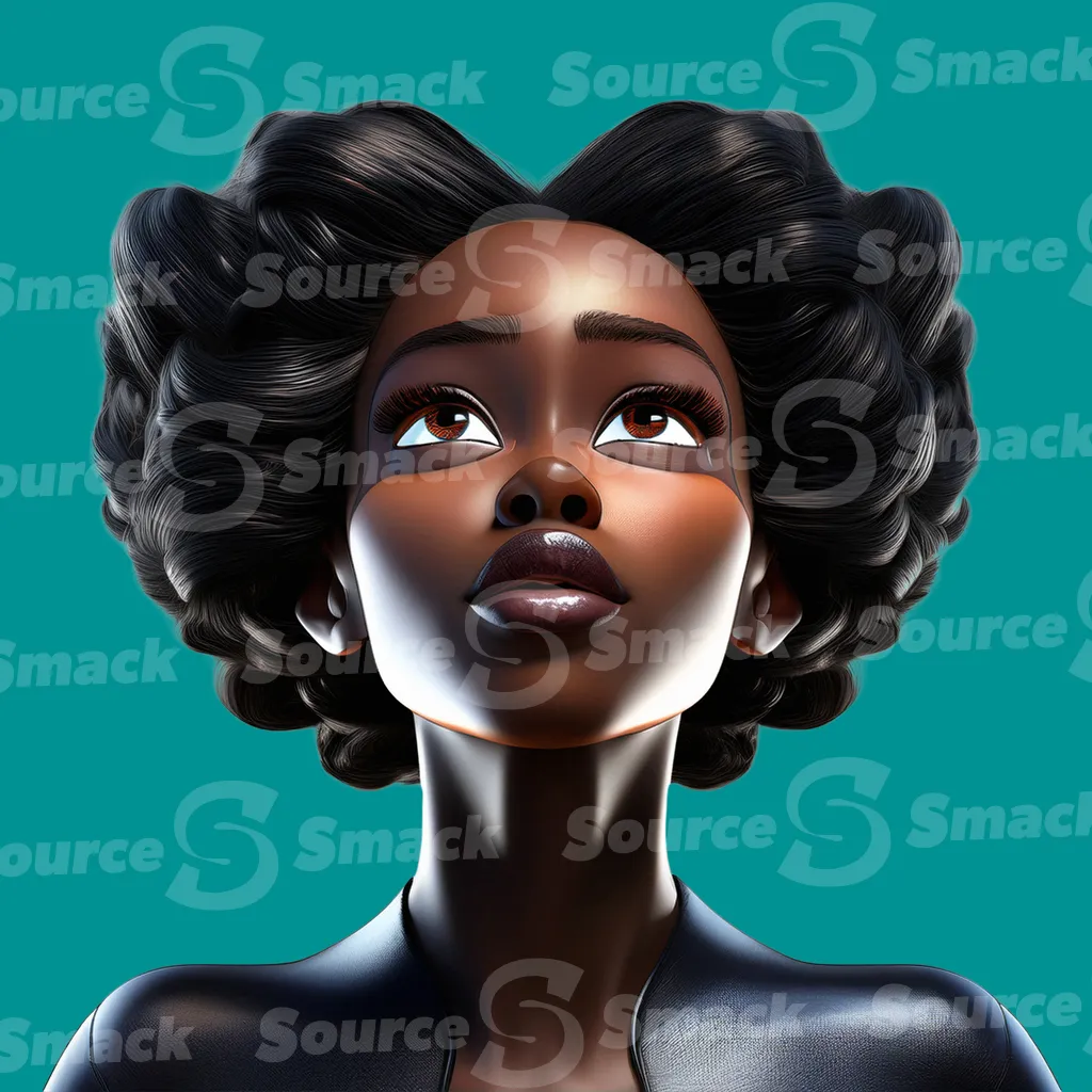 A attractive black woman looking upwards clipped as a transparent image