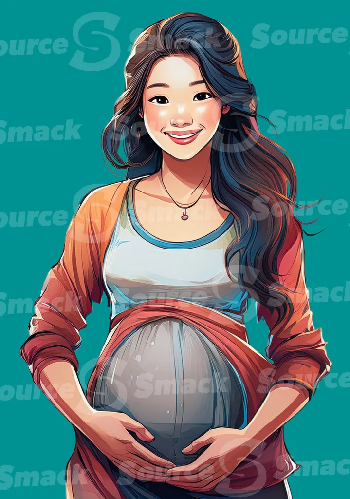 A young asian pregnant woman holding belly expecting a child clipped as a transparent image