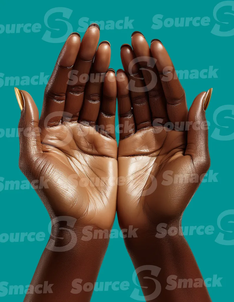 A black woman cupping hands together clipped as a transparent image