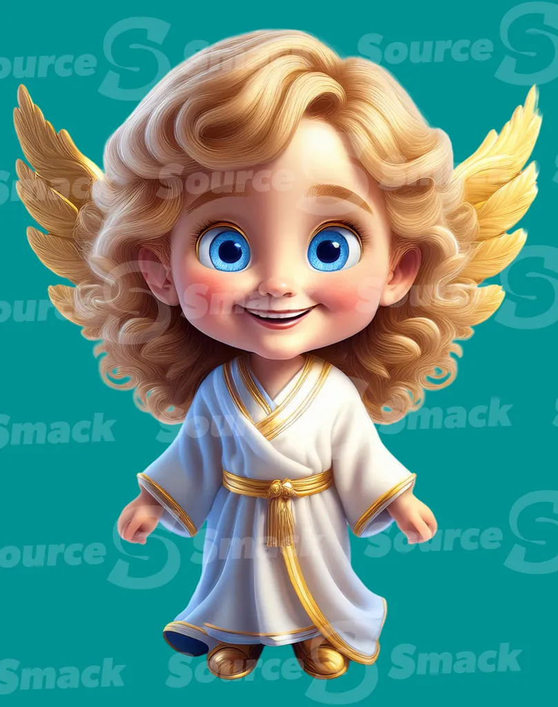 A female child angel with arms opened up clipped as a transparent image