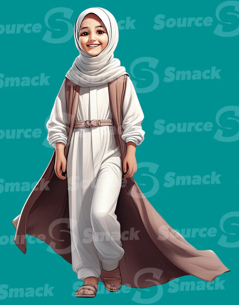 A young child wearing a hijab walking clipped as a transparent image