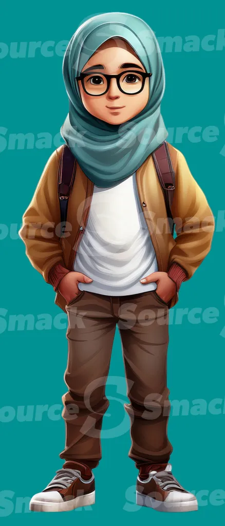 A confident young girl wearing a hijab and glasses clipped as a transparent image
