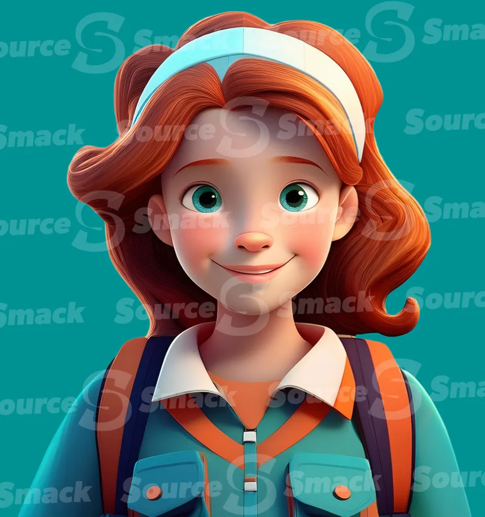 A young red head teen wearing a backpack clipped as a transparent image