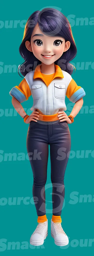 A young asian teen standing with hands on hips clipped as a transparent image