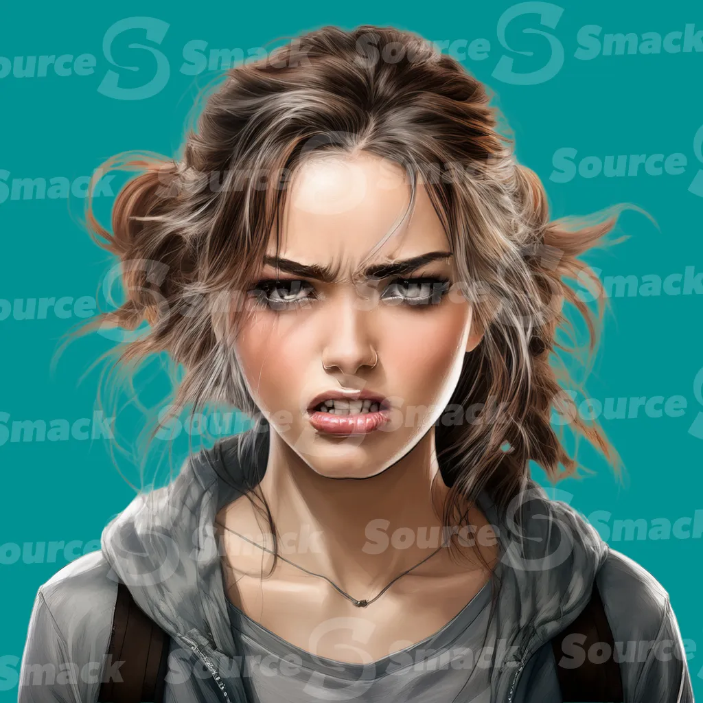 A young brunette teen with a disgusted look on her face clipped as a transparent image