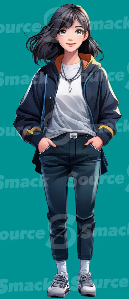 A young asian teen standing with hands on hips clipped as a transparent image