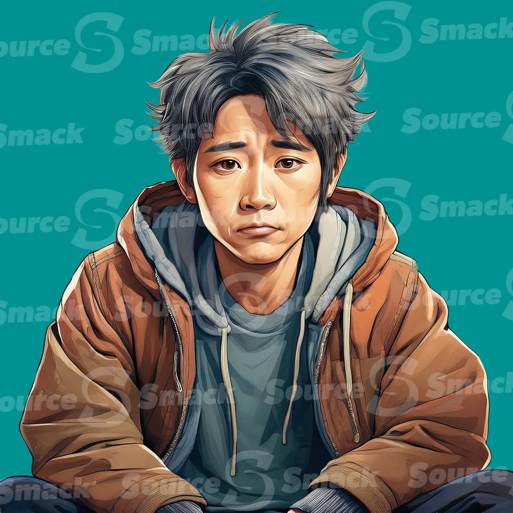 A asian homeless man down on his luck clipped as a transparent image