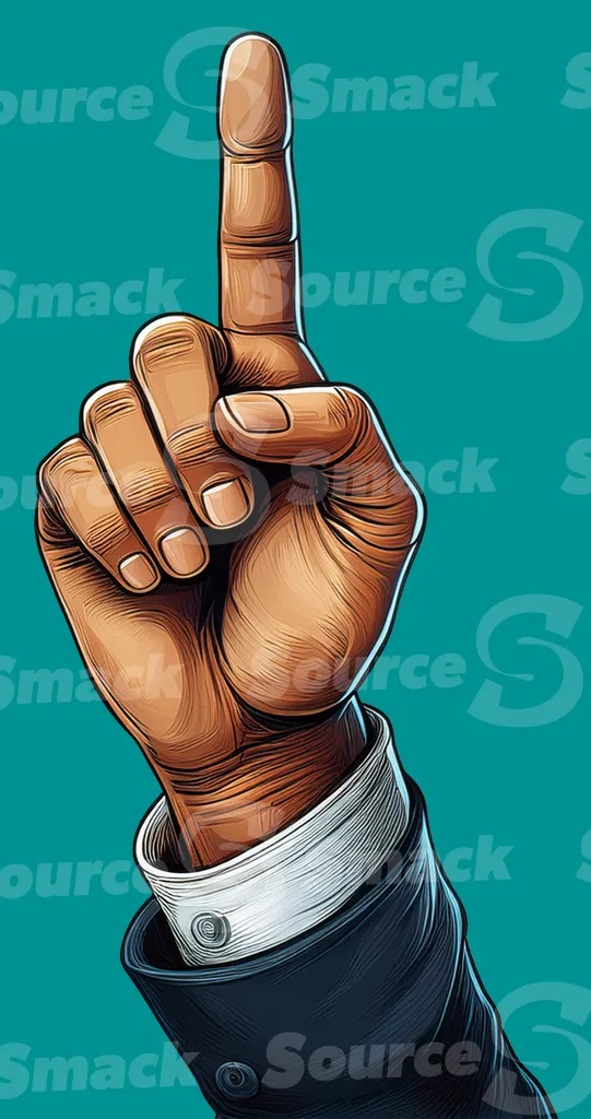 A black man’s hand pointing upwards clipped as a transparent image