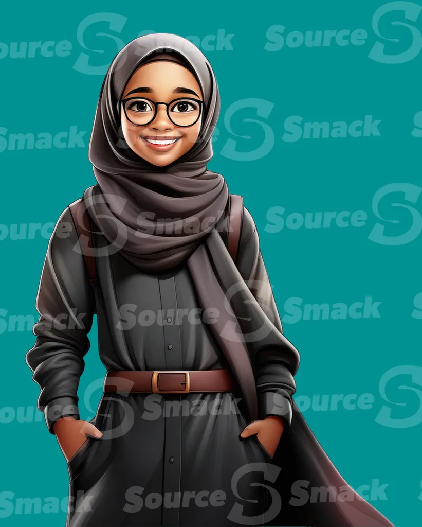 A confident young teen wearing a hijab and glasses clipped as a transparent image